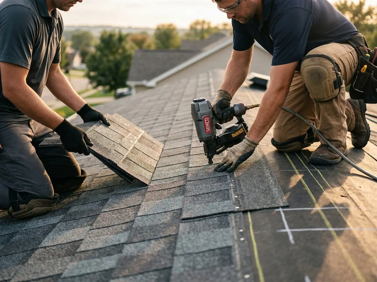 Professional roofer working on a residential roof in Arcata